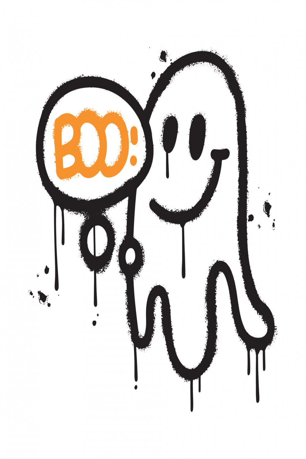 Hand drawn ghost with word - boo - in bubble