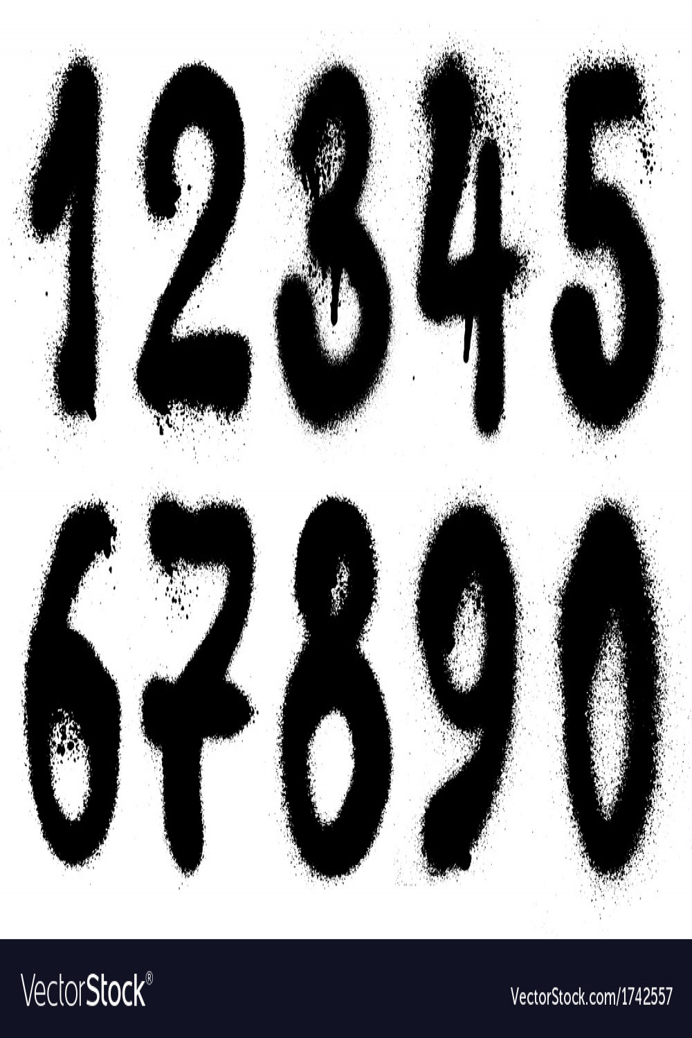 Hand drawn graffiti grunge spraycan numbers Vector Image