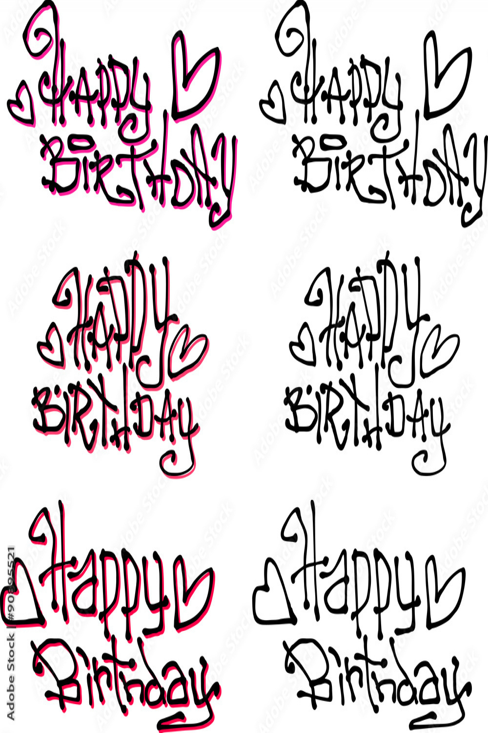 happy birthday wish hand drawn liquid curly graffiti fonts Stock