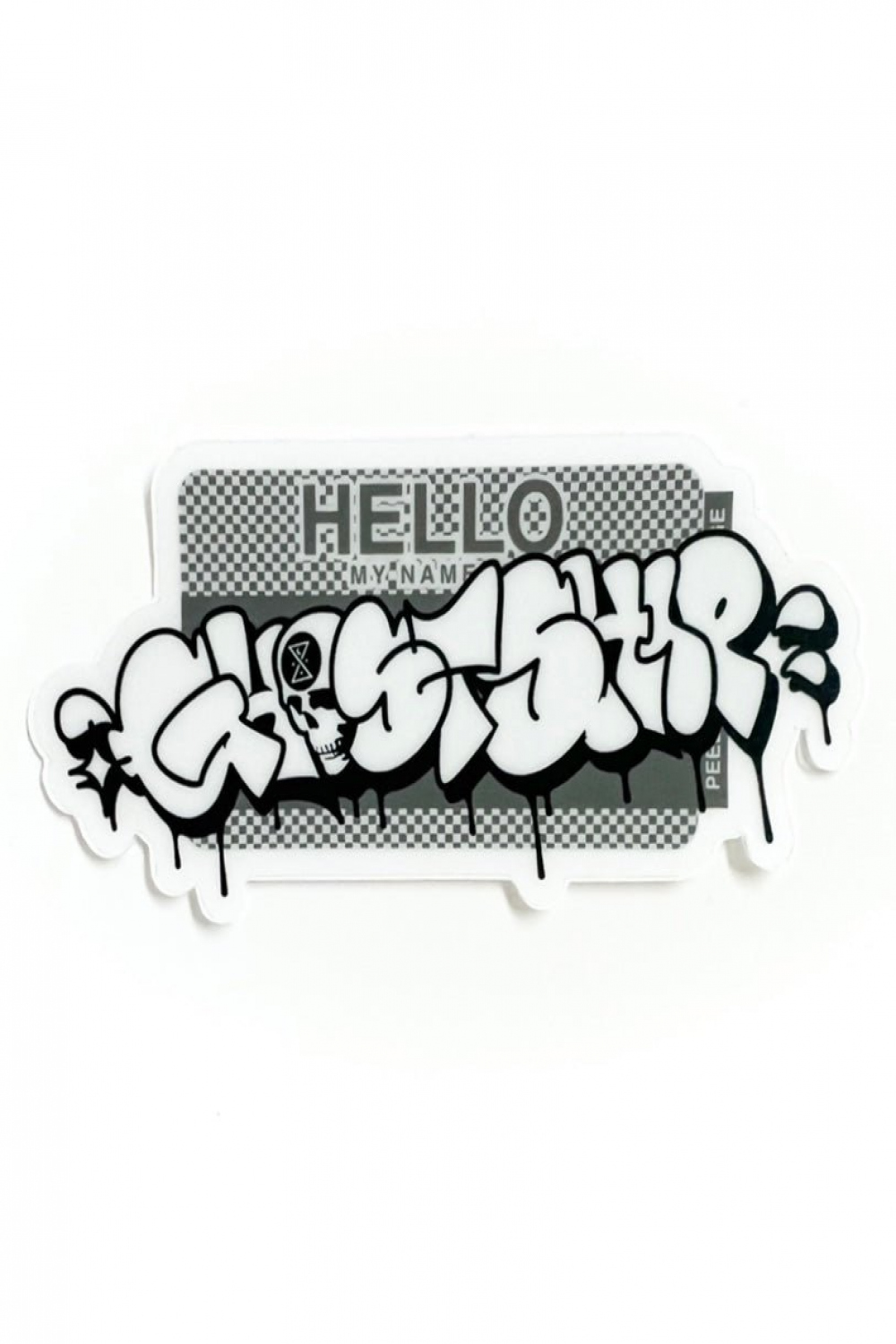 Hello My Name Is Black and White on Gray Checkered Throwie