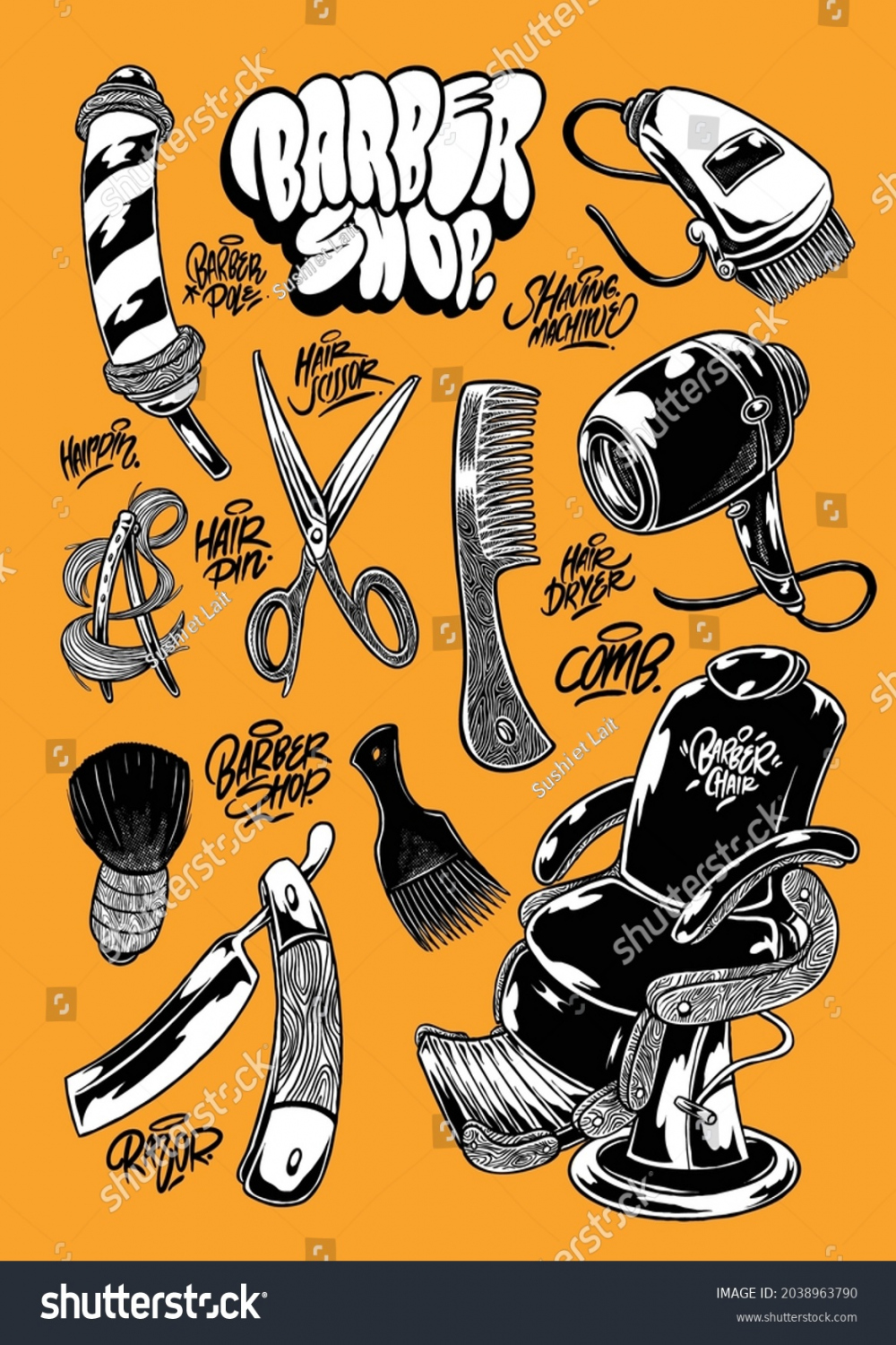 Herramienta Barber Shop con estilo de: vector de stock (libre de