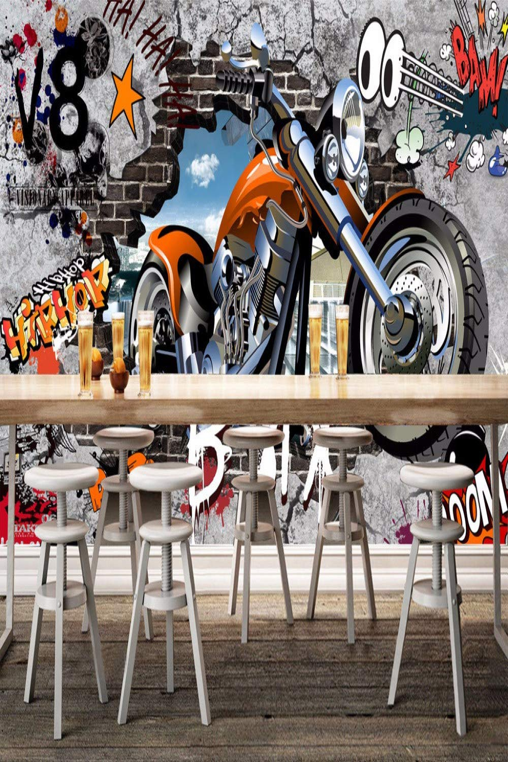 High Quality Custom Wall Pictures Wallpaper Motorcycle Street Art Graffiti  Wall Decoration Living Room Modern Mural