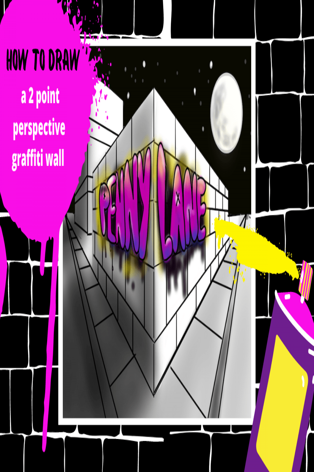 How to draw a  point perspective graffiti brick wall » Make a