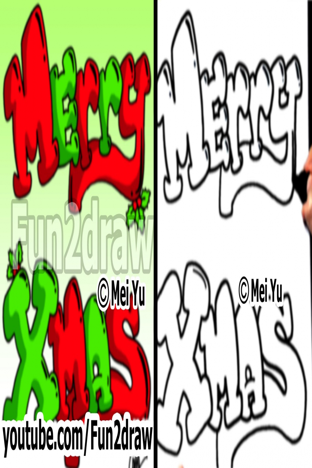 How to Draw Graffiti Letters - Merry Xmas (with Christmas Holly