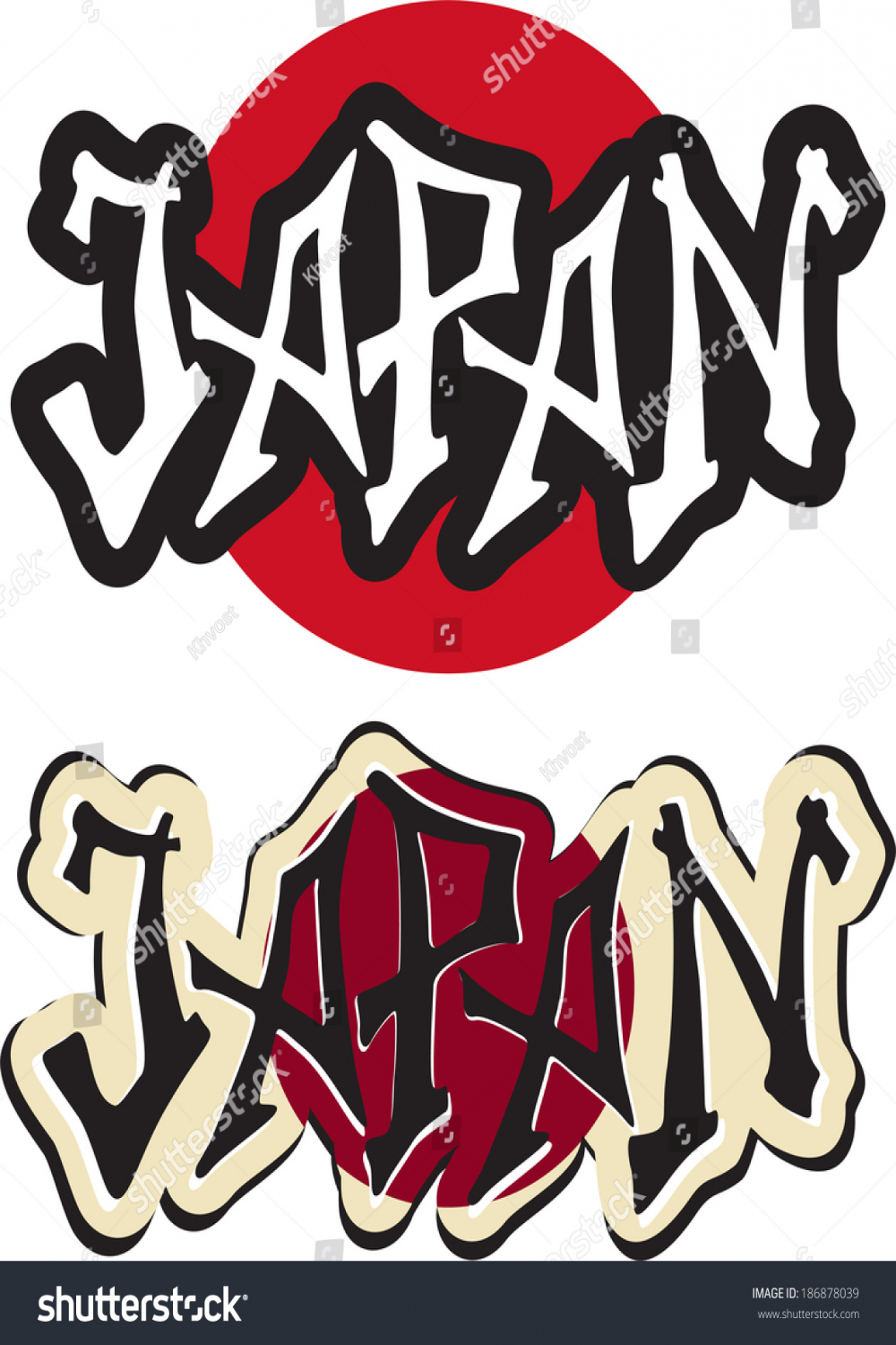 Japan Word Graffiti Different Style Vector: Stock-Vektorgrafik