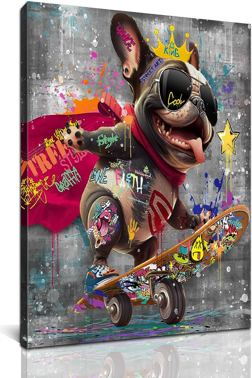 Kepgonegu Lustige Leinwand-Wandkunst, flippiges Hundespiel, Skateboard,  Graffiti-Bild, coole Wanddekoration, fertig zum Aufhängen, für  Schlafzimmer,