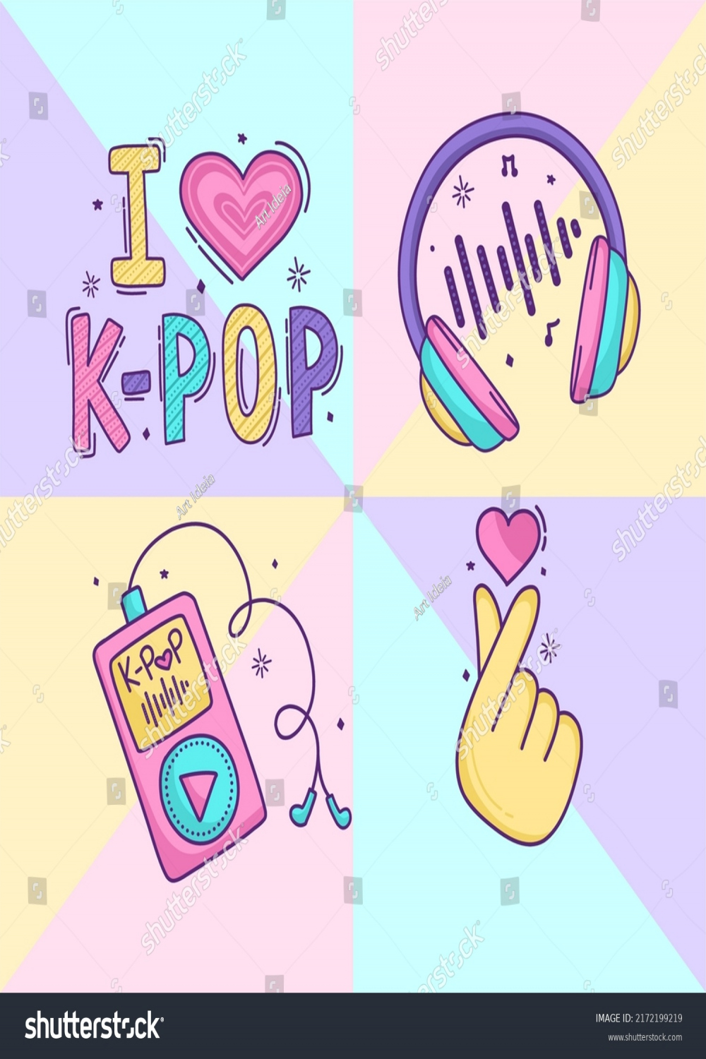 Kpop Drawing Set Headphone Music Stock Vector (Royalty Free