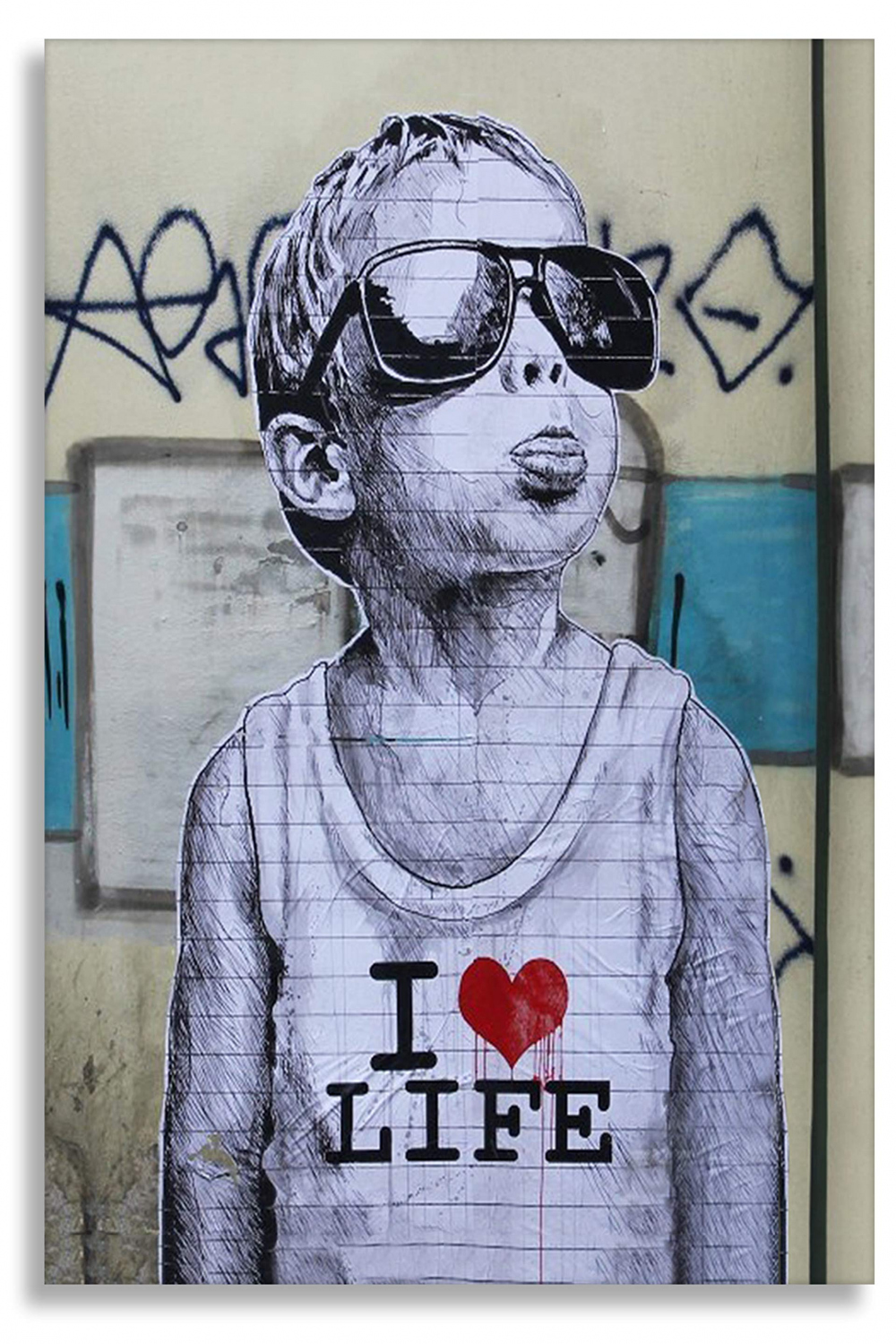 Kunstbruder, Druck auf leinwand Banksy Graffiti - Bild I Love My Life Bild  fertig auf Keilrahmen Kunstdrucke, Wandbilder, Bilder zur Dekoration -