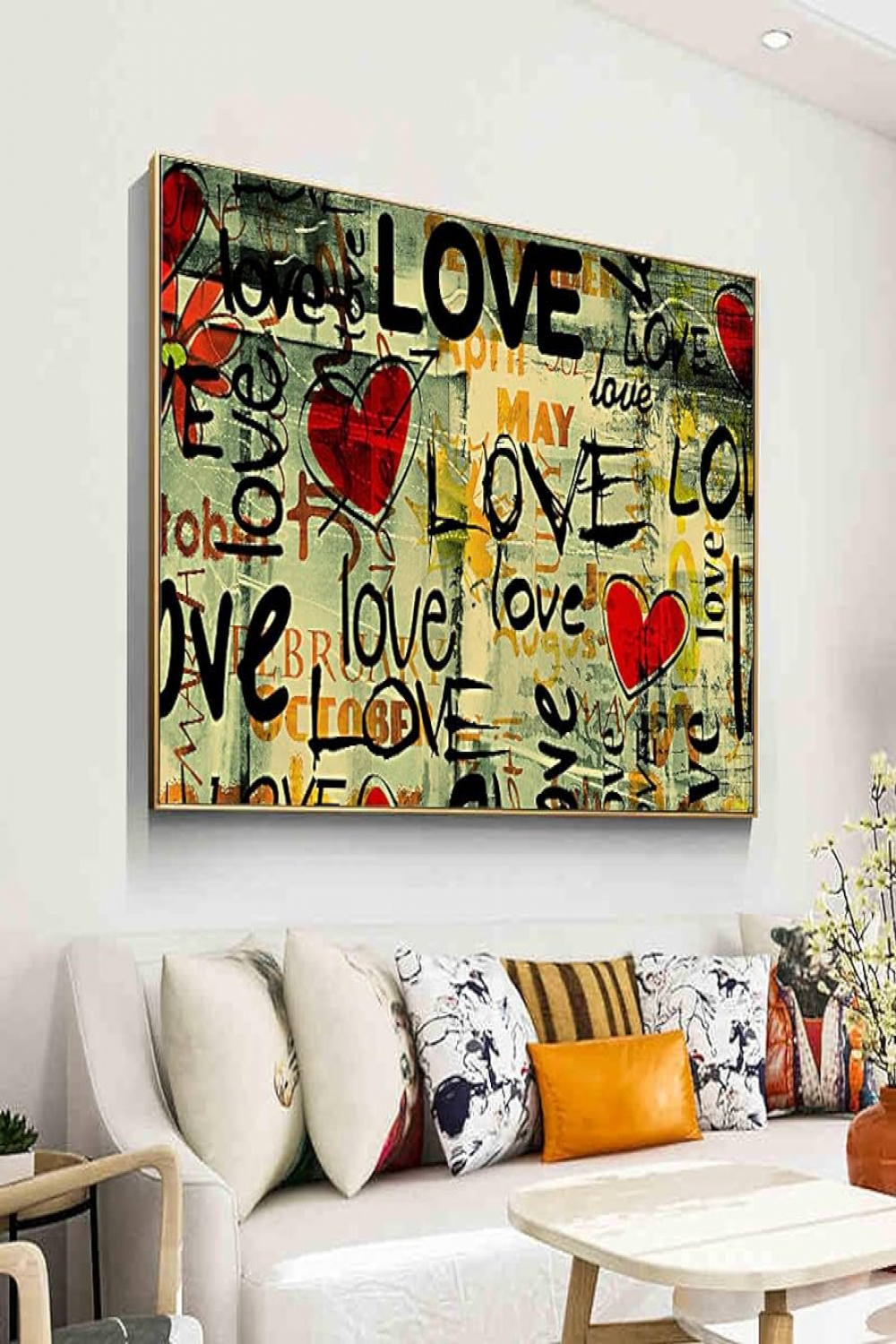 Large Wall Art Love Graffiti Canvas Painting Wall Poster Abstract