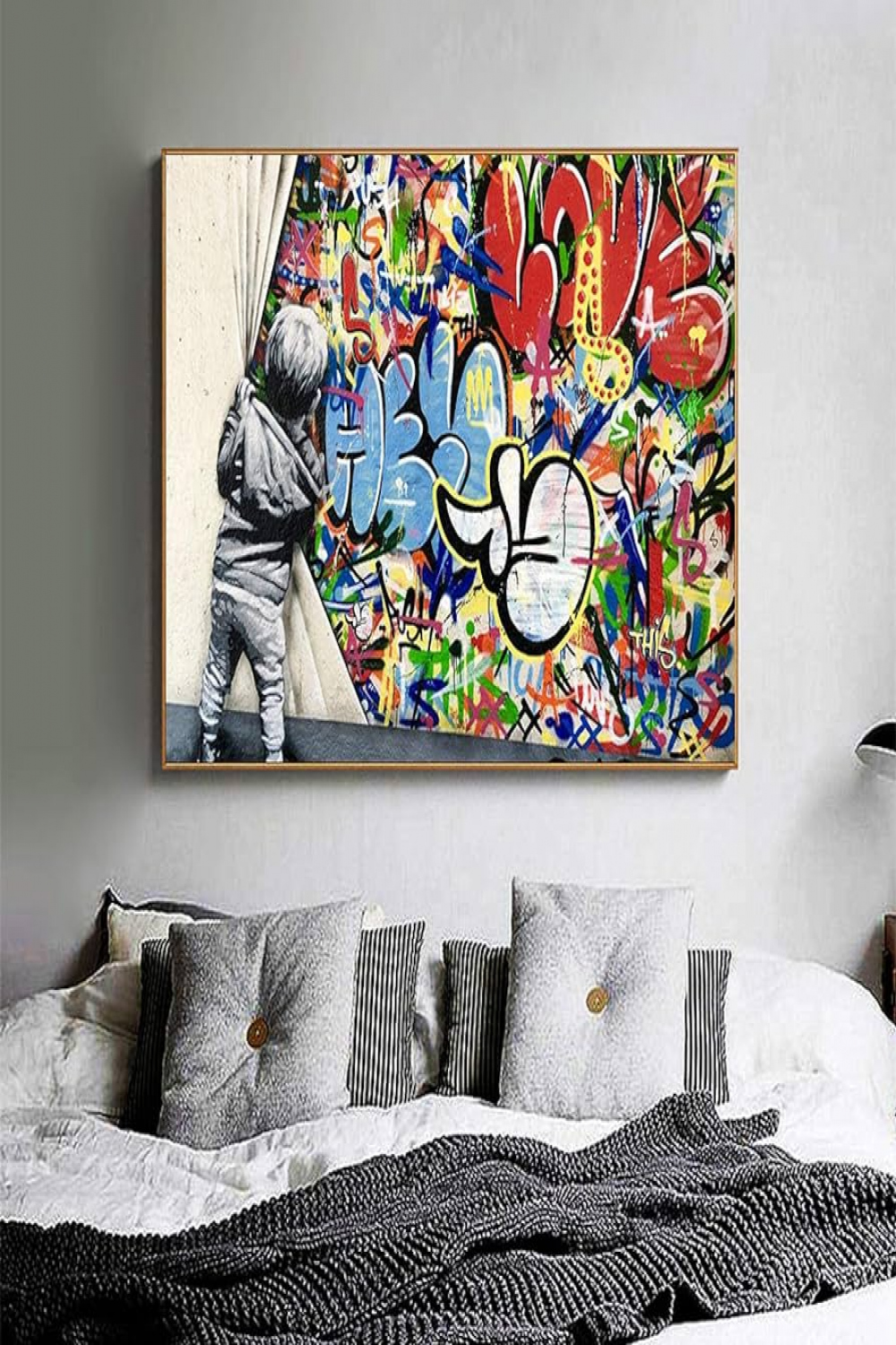 Leinwanddrucke Graffiti Street Art hinter dem Vorhang Leinwand Malerei  Poster und Druck Wandkunst Bilder für Wohnkultur  x  cm ( x  Zoll)  mit