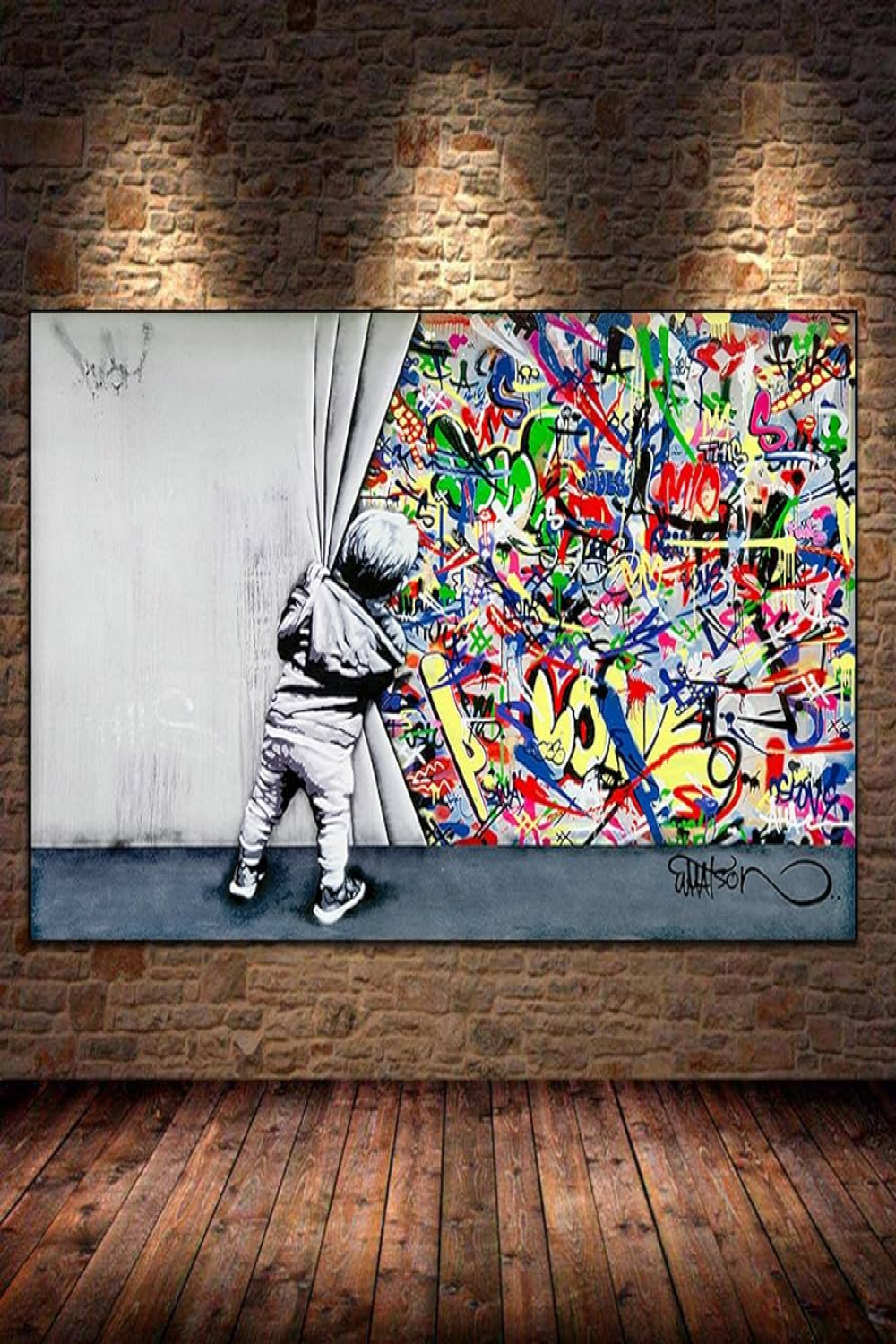 LELME Kids Love Graffiti Street Art Pictures On Canvas Wall Art Behind The  Curtain Colorful Paintings Modern Prints Large Poster xcm Inner Frame