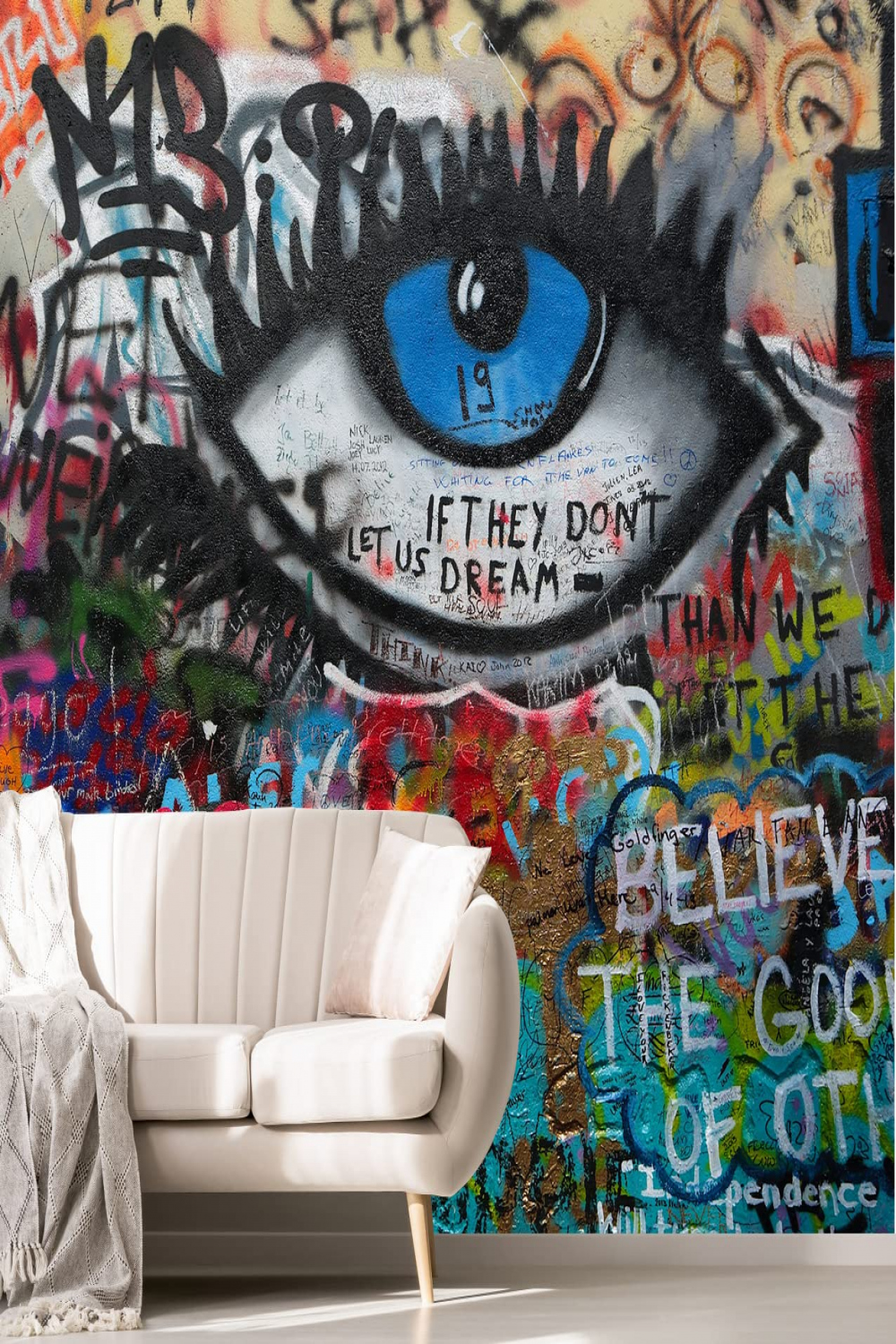 MFWFM Abstract Graffiti Eyes Wallpaper Colorful Letter Graffiti Wall Mural  for Modern Home Decor Living Room Dining Room Bedroom Office(Not Peel n