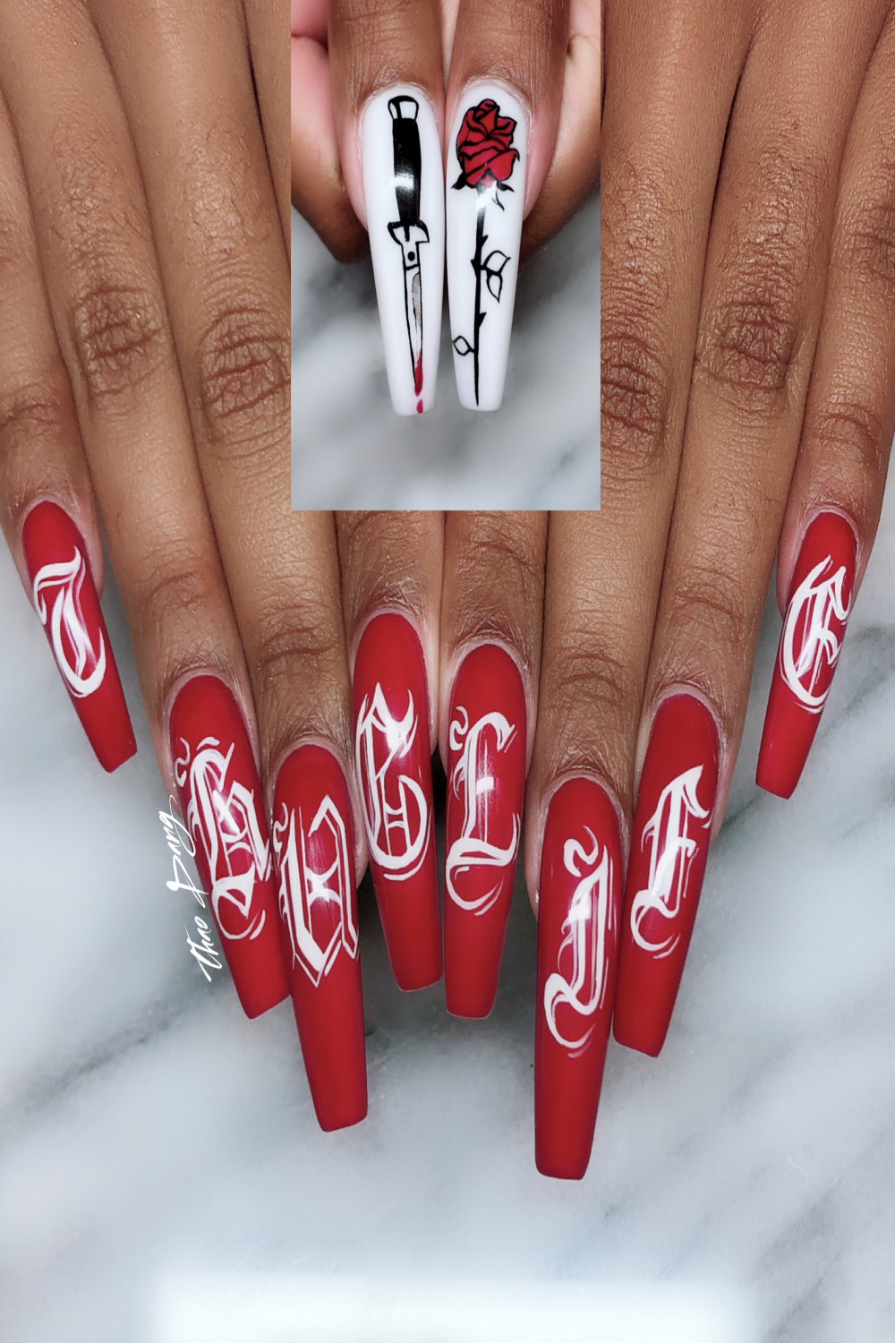 Nail Art Lettering THUG LIFE 🖤🌹 @nailsbytdang  Hippie nails