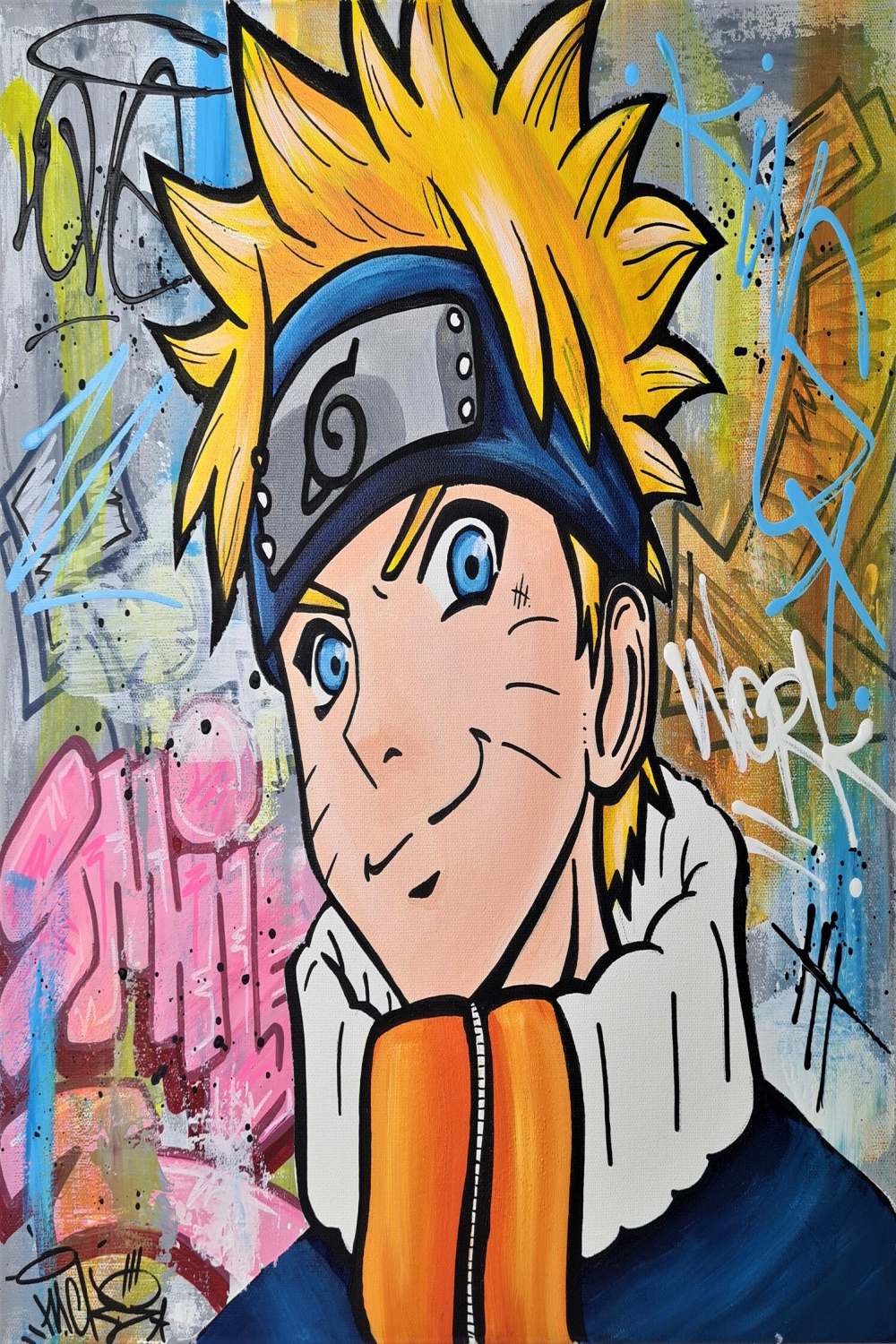 Naruto dans un Monde Abstrait - Nacks - Acryl, Graffiti auf Leinwand