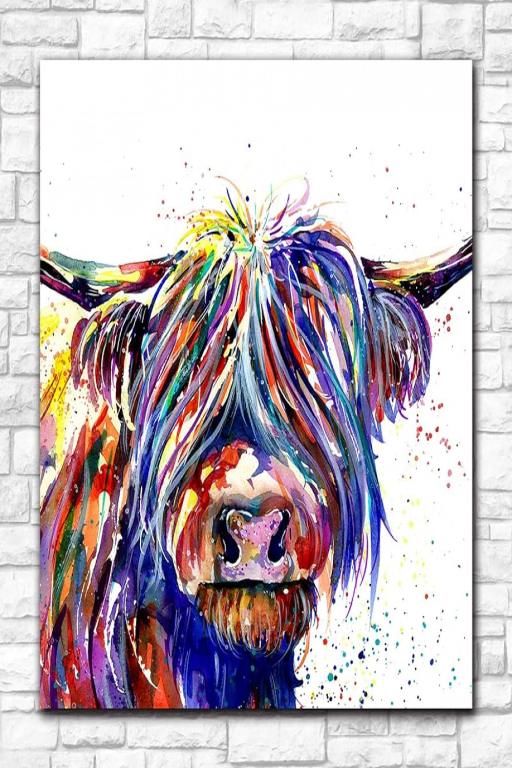 Nativeemie Colourful Highland Cow Poster Canvas Graffiti Art Prints Animal  Art Painting Wall Pictures Living Room Modern Home Decor Art  x  cm /