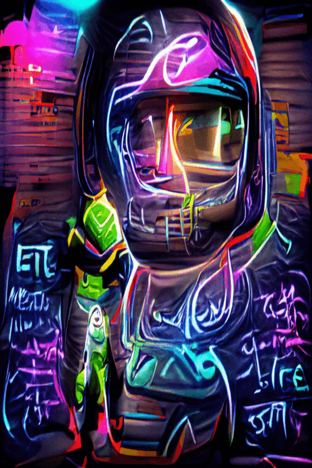 Neon Astronaut Graffiti Artist - Journey of a Crypto Space Surfer