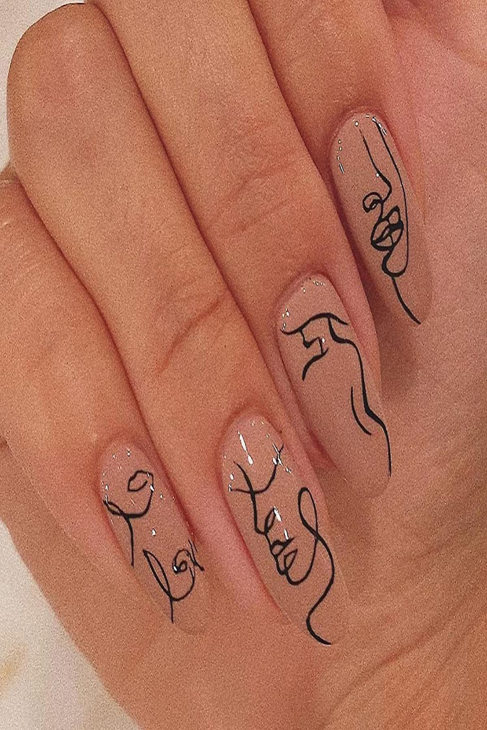 Nude Graffiti Press On Nails With Designs,acrylic Nails Press On