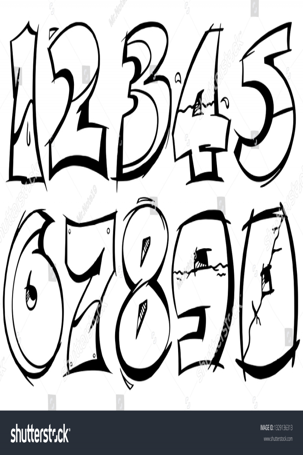 Numbers Set  Graffiti Bold Stroke: Stock-Vektorgrafik