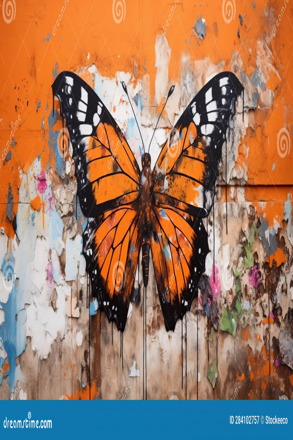 Orange Graffiti Butterfly: Urban Contemporary Street Art Aesthetic