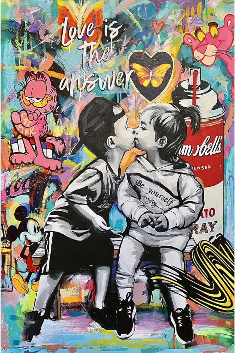 Painting by Numbers for Adults on Canvas Banksy Street Art Wall Decor Love  is The Answer Graffiti Paintings Little Boy and Girl Kiss Pictures Modern