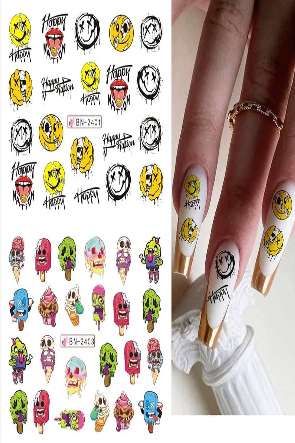 Pcs Halloween Stickers for Nails,Graffiti Smiley Face Sugar Skull Joker  Ghost Nail Art Decals Rose Witch Lips Water Transfer DIY Nail Decoration