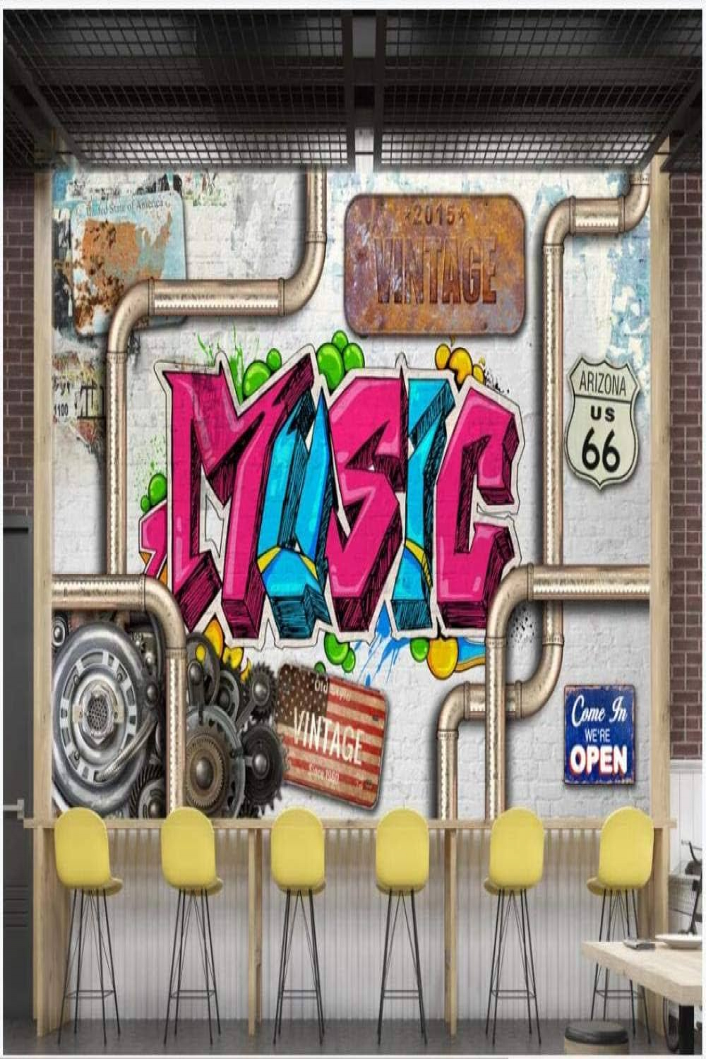 Photo Wall Picture D Wallpaper Vintage Tin Metal Tube Graffiti Bar KTV  Home Decor D Wall Pictures Wallpaper for Living Room  x  cm