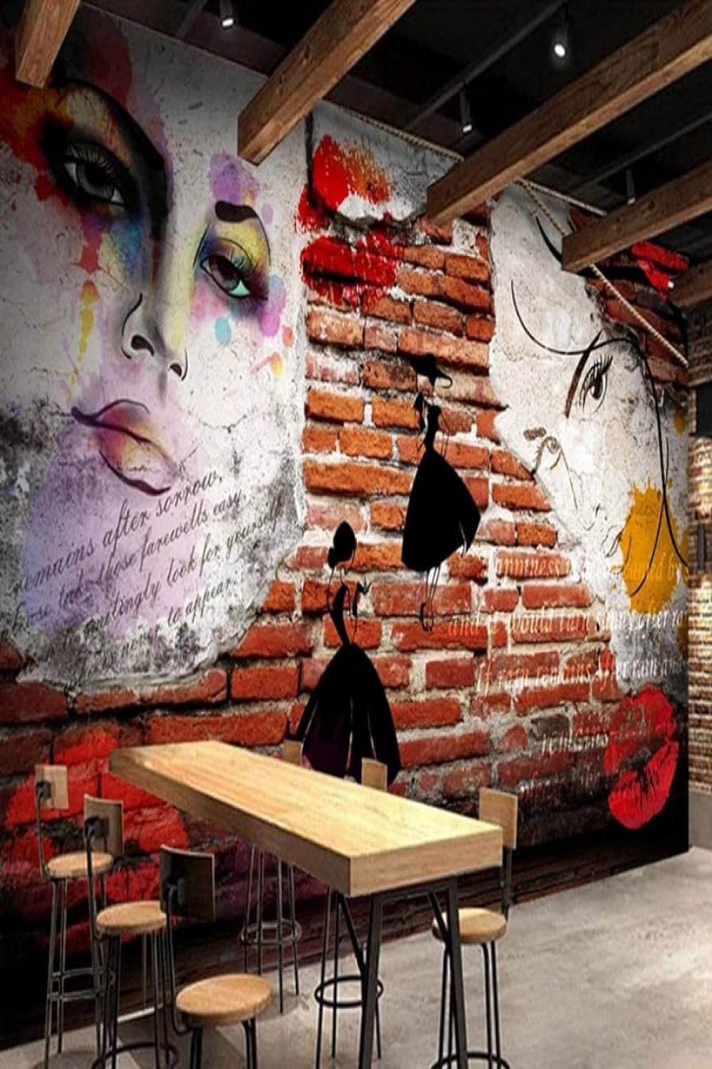 Photo Wallpaper Bedroom XXL Beautiful Graffiti Girl on Retro Vintage Brick  Wall: Art Photo Wallpaper Non-Woven Wallpaper XXL Modern Wall Decoration