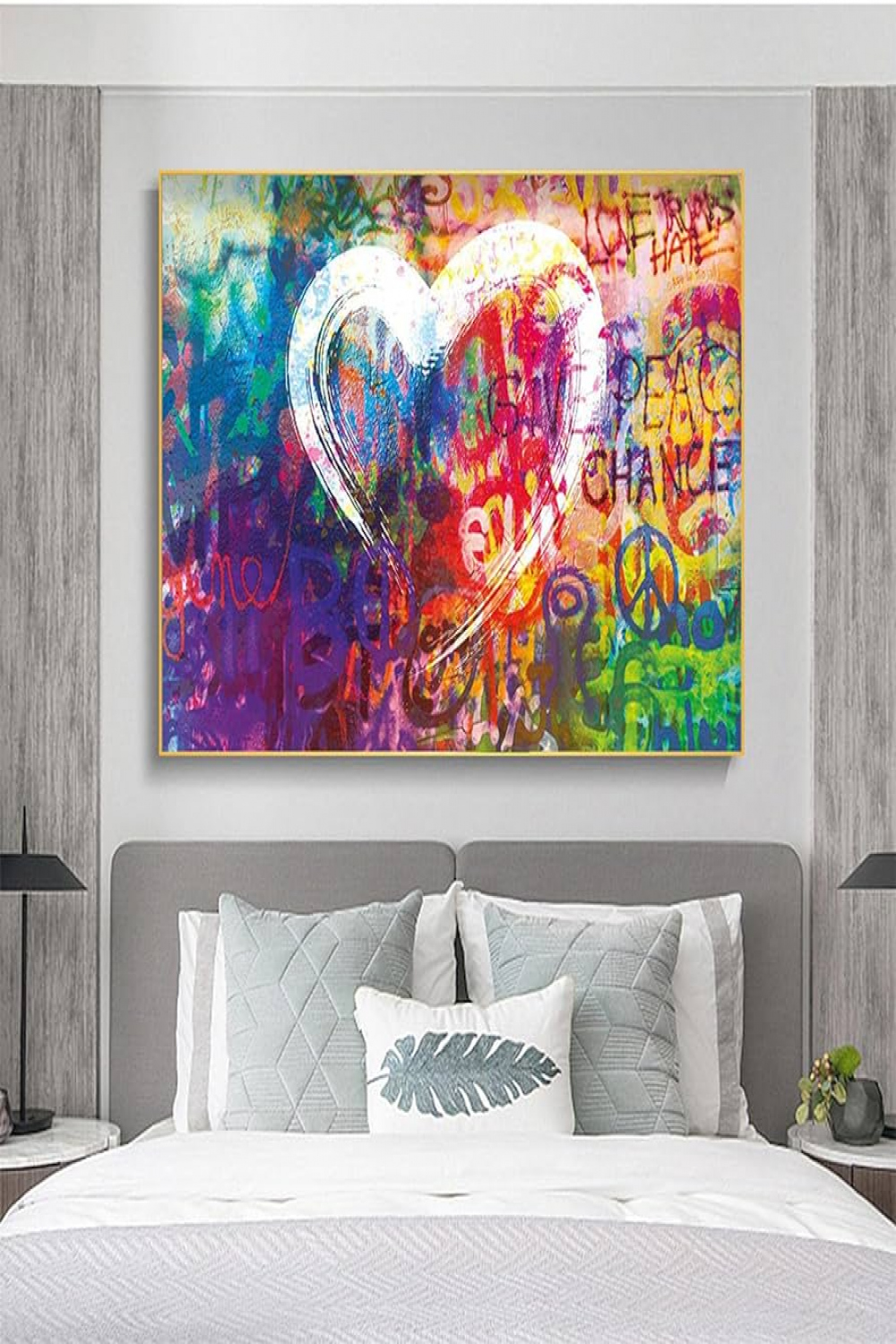 Pictures with Frame Bedroom Graffiti Art Abstract Love Heart Pop Art Poster  and Prints Street Wall Art Picture for Home Textiles  x  cm ( x