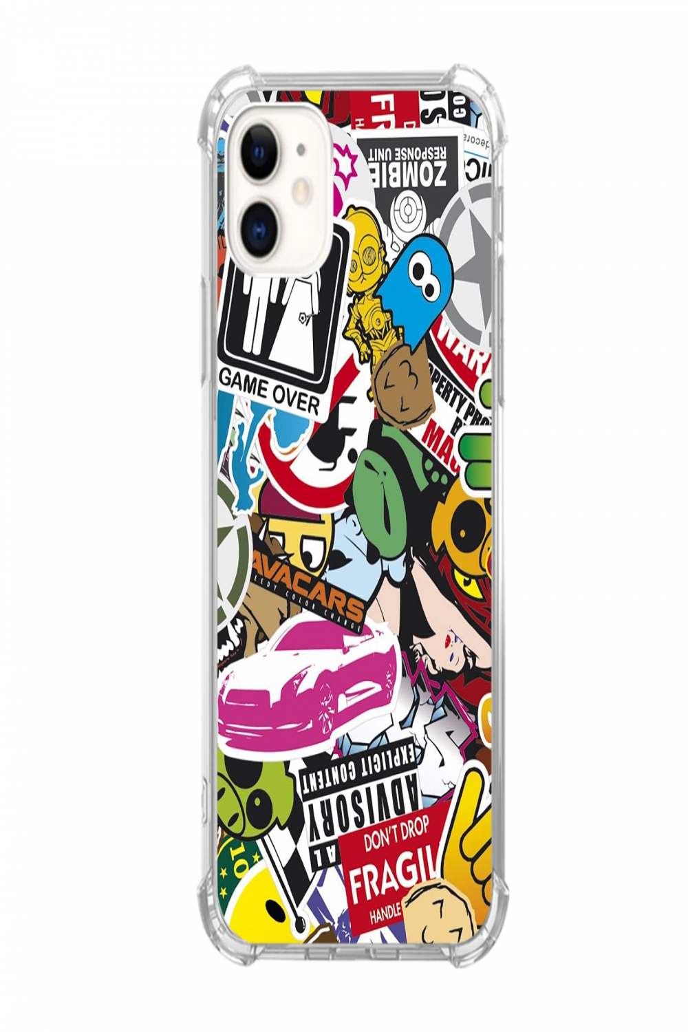 Pop Art Cool Sticker Bomb Case Compatible with iPhone , Hippie Trippy  Graffiti Comic Collage Case for iPhone  for Teenage Men and Women, Cool  TPU