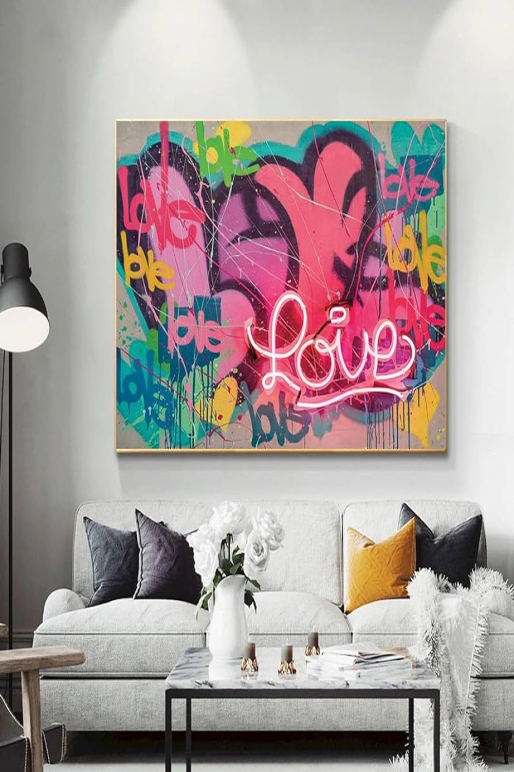 Poster for Room Graffiti Art Abstract Neon Love Canvas Painting Poster and  Prints Wall Art Pictures for Home Decoration  x  cm ( x  inches)