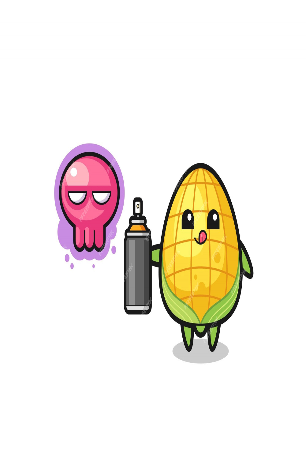 Premium Vector  Corn cartoon make a graffiti with a spray paint