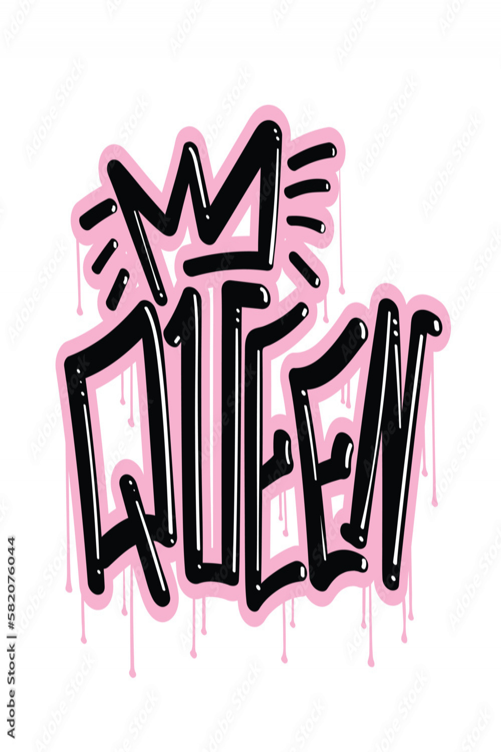 Queen graffiti style slogan text lettering. Crown drawing