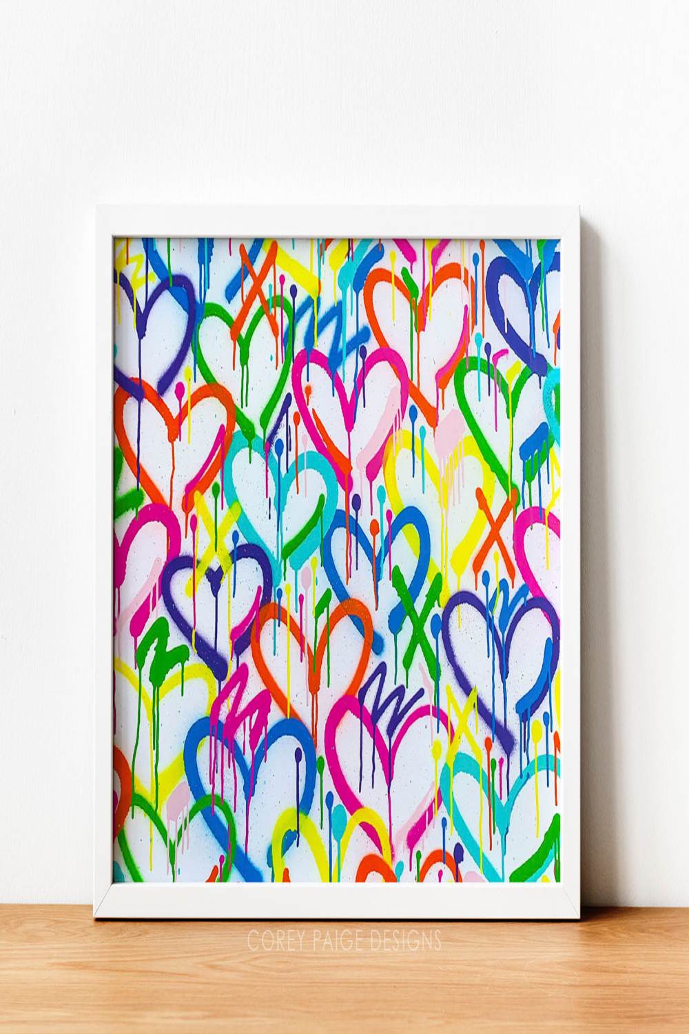 Rainbow Graffiti Hearts Framed Print