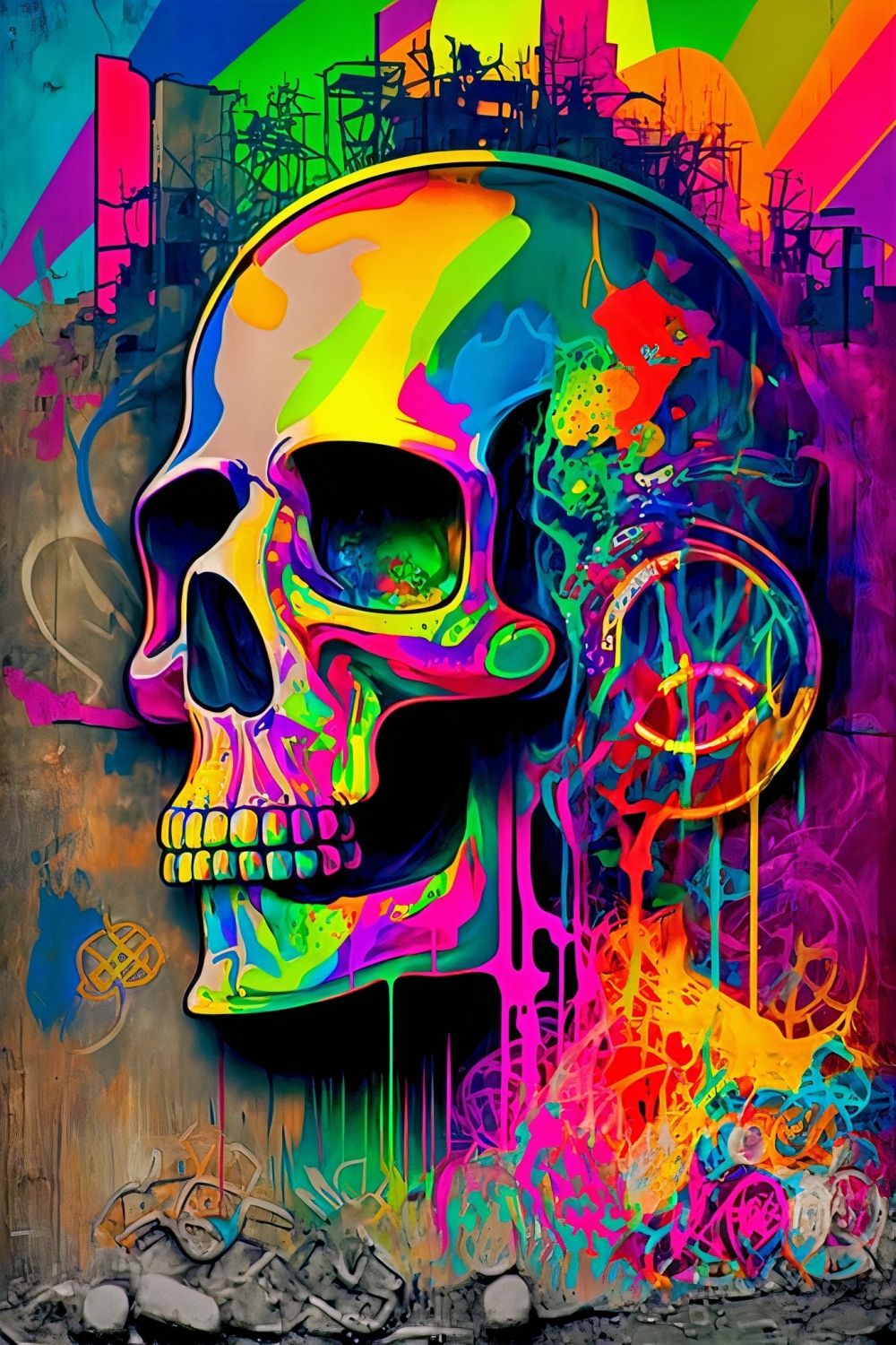 Retro Skull Graffiti Street Art Wall Art  Vintage s Spray Paint Pop Art  Poster Illustration V.