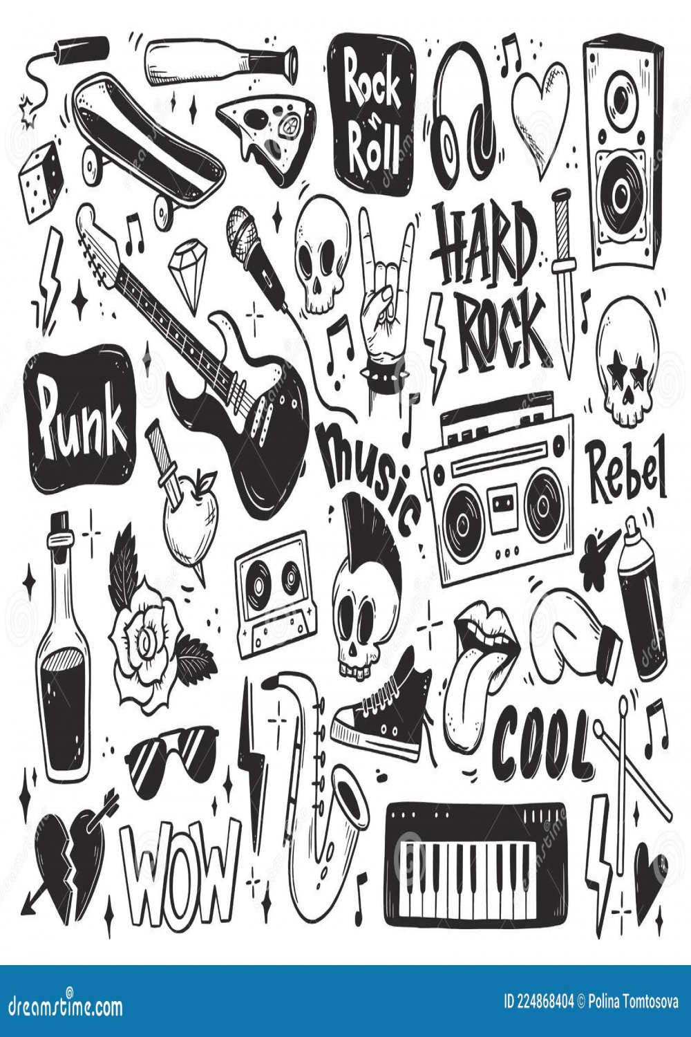 Rock N Roll Punkmusik-Doodle-Set