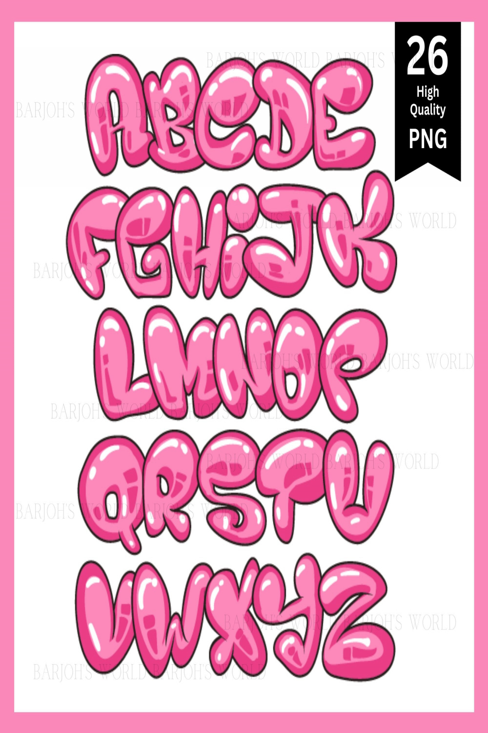 Rosa Bubblegum Graffiti-Svg-Buchstaben SVG-Dateien Png Dateien