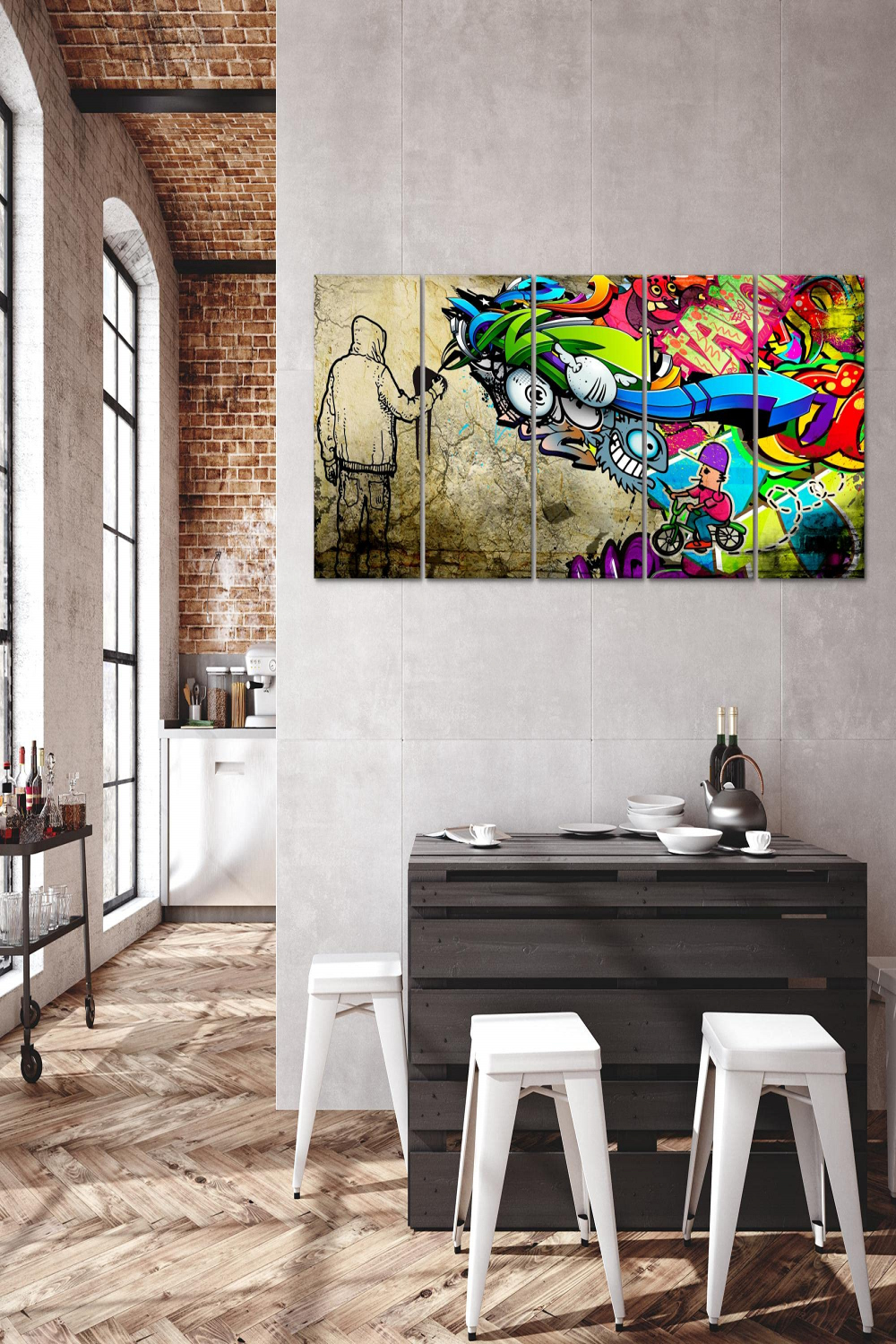 Runa Art Wandbild XXL Graffiti Loft Wohnzimmer  x  cm Bunt  Teilig -  Made in Germany - 4019a