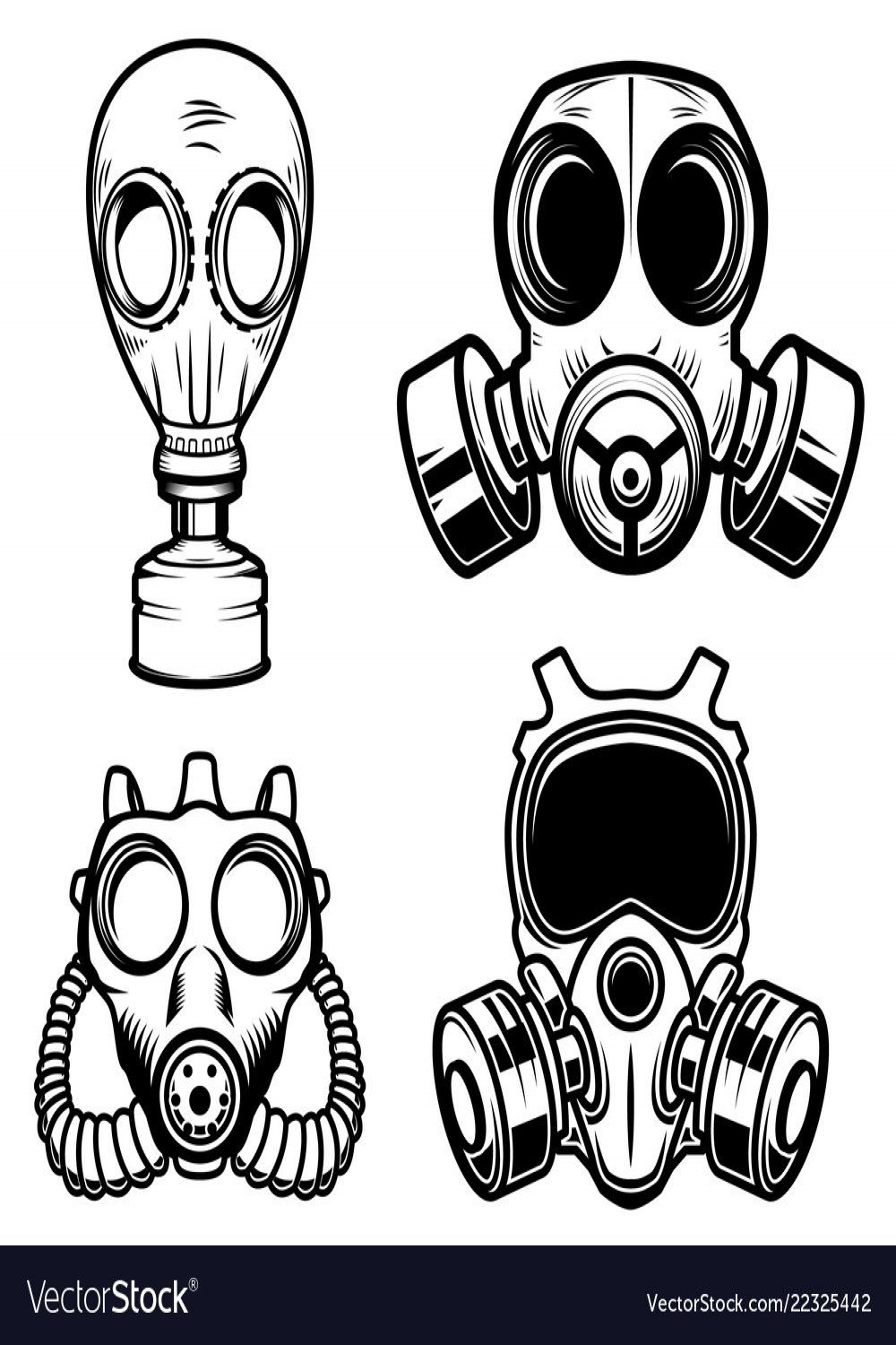 Set of gas masks isolated on white background