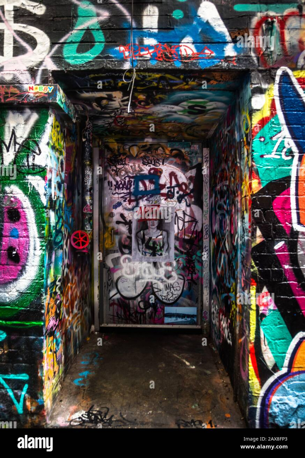 Side alley of Graffiti art in Hosier Lane, in hipster Melbourne