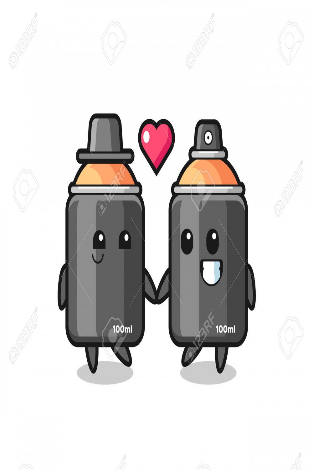 Spray Paint Cartoon Character Couple With Fall In Love Gesture