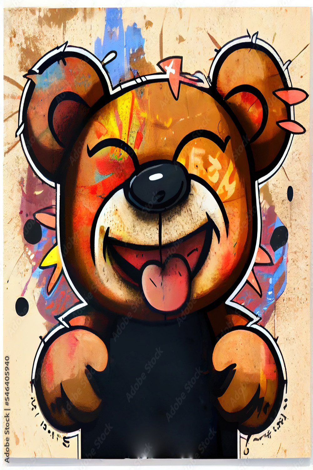 street art graffiti style teddy bear illustration and happy