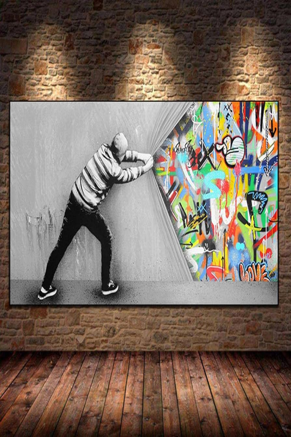 Street Art Graffiti Wall Art Behind the Curtain Canvas Paintings Modern  Abstract Big Size Wall Art Pictures for Decor xcm(.x