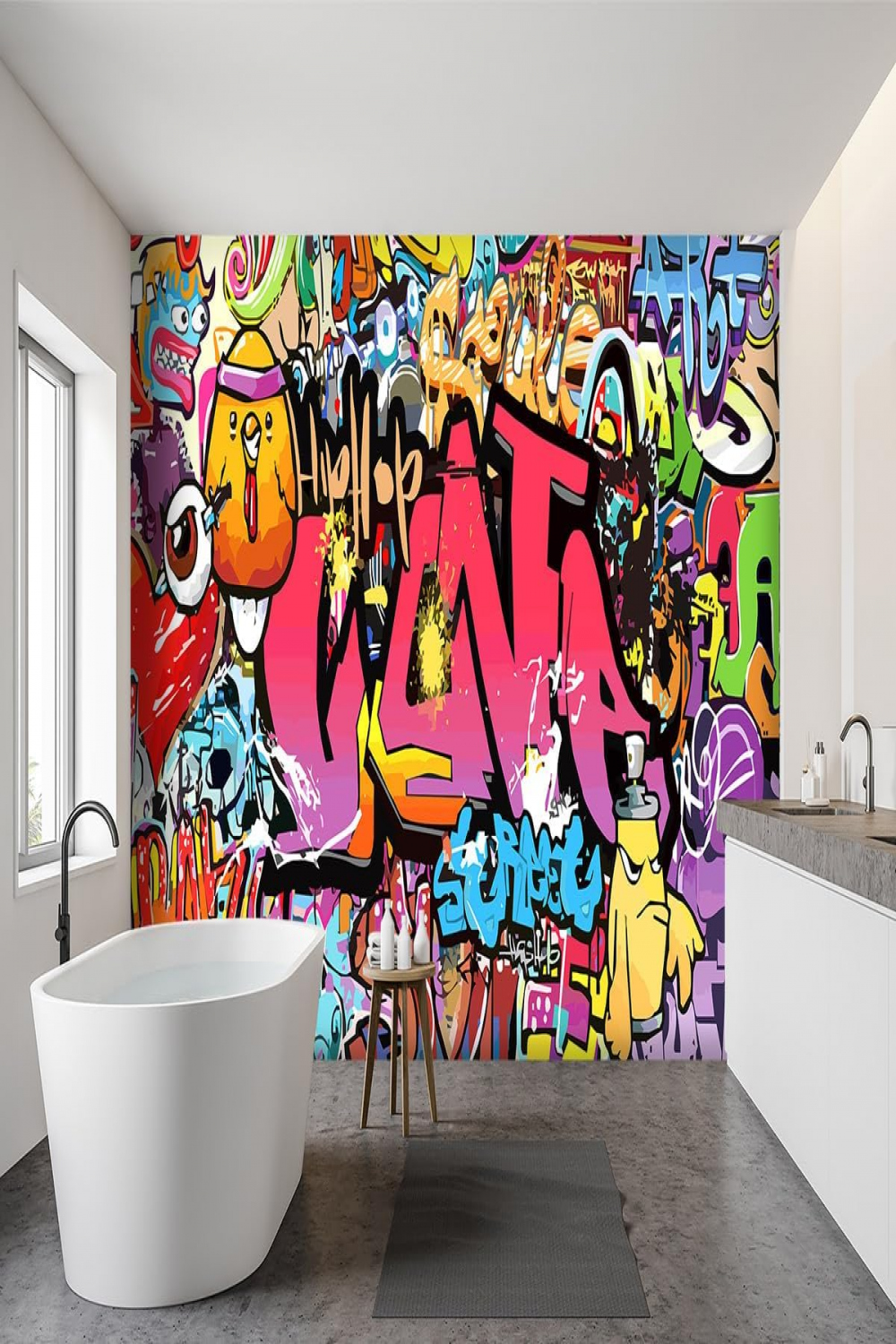 Street Art Graffiti Wallpaper Fabric Wallpaper Living Room Bedroom Bathroom  Abstract Large Wall Mural for Bedroom Living Room Study"（W） x "（H）