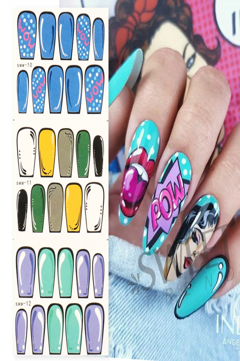 stücke D Comic Graffiti Stil Nail art Sliders Pop Dimension Transfer  Decals Einfache Linie Cartoon 03 Kreative Wasser Aufkleber SWW