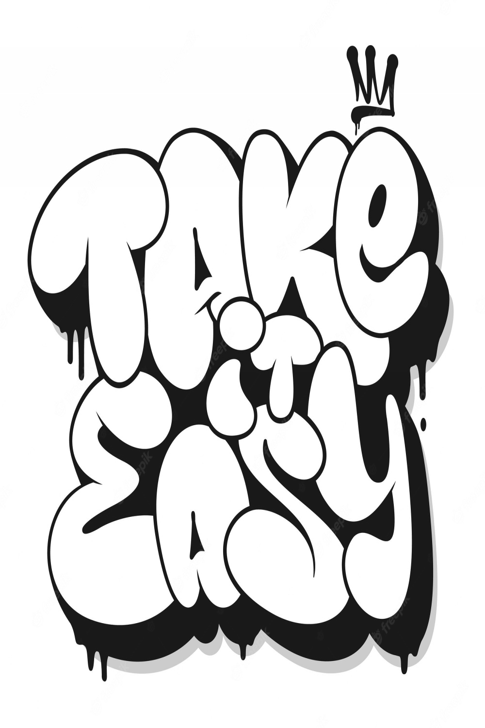 Take it easy-slogan, graffiti-blase in form von t-shirt