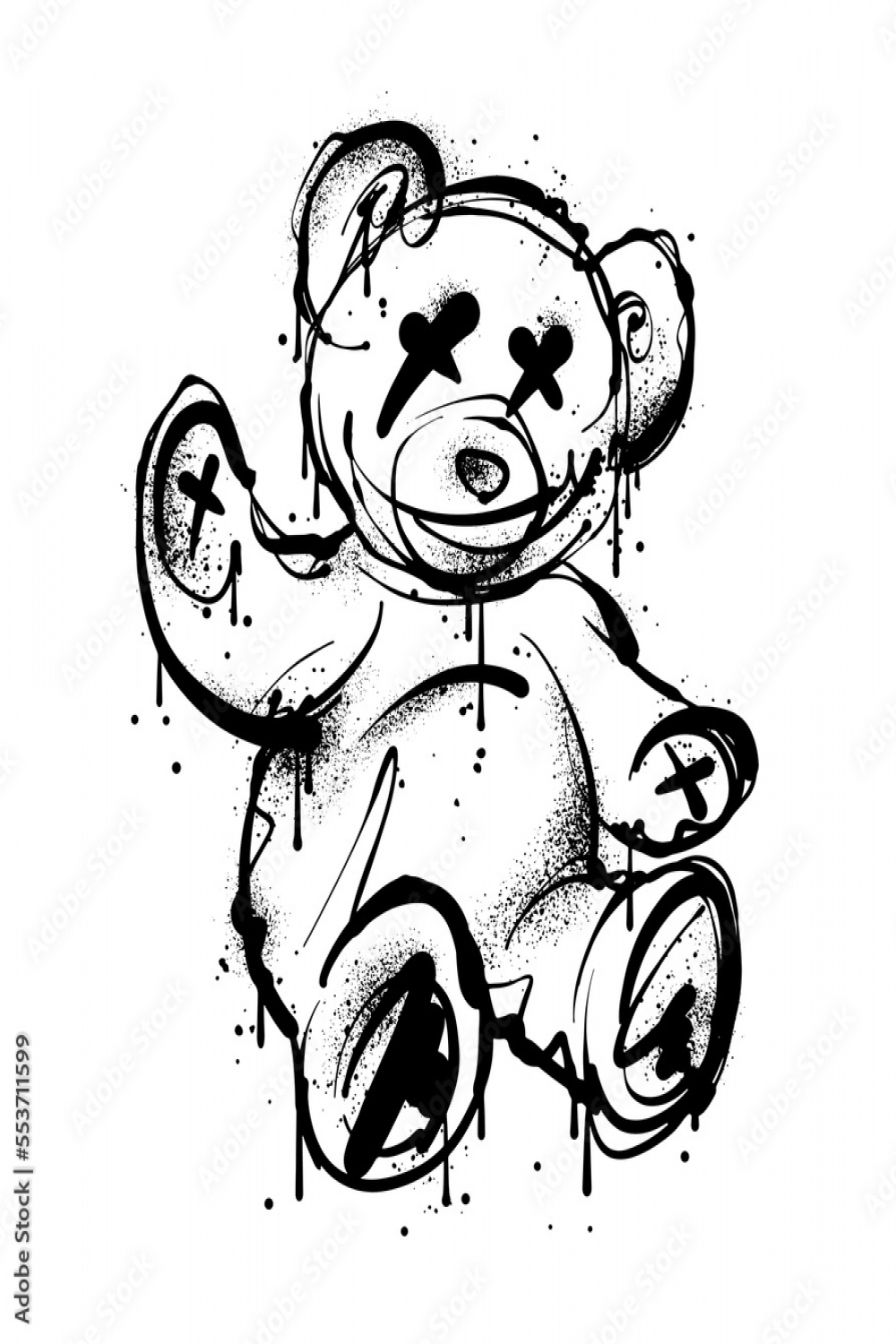 teddy bear illustration in graffiti style features a playful and