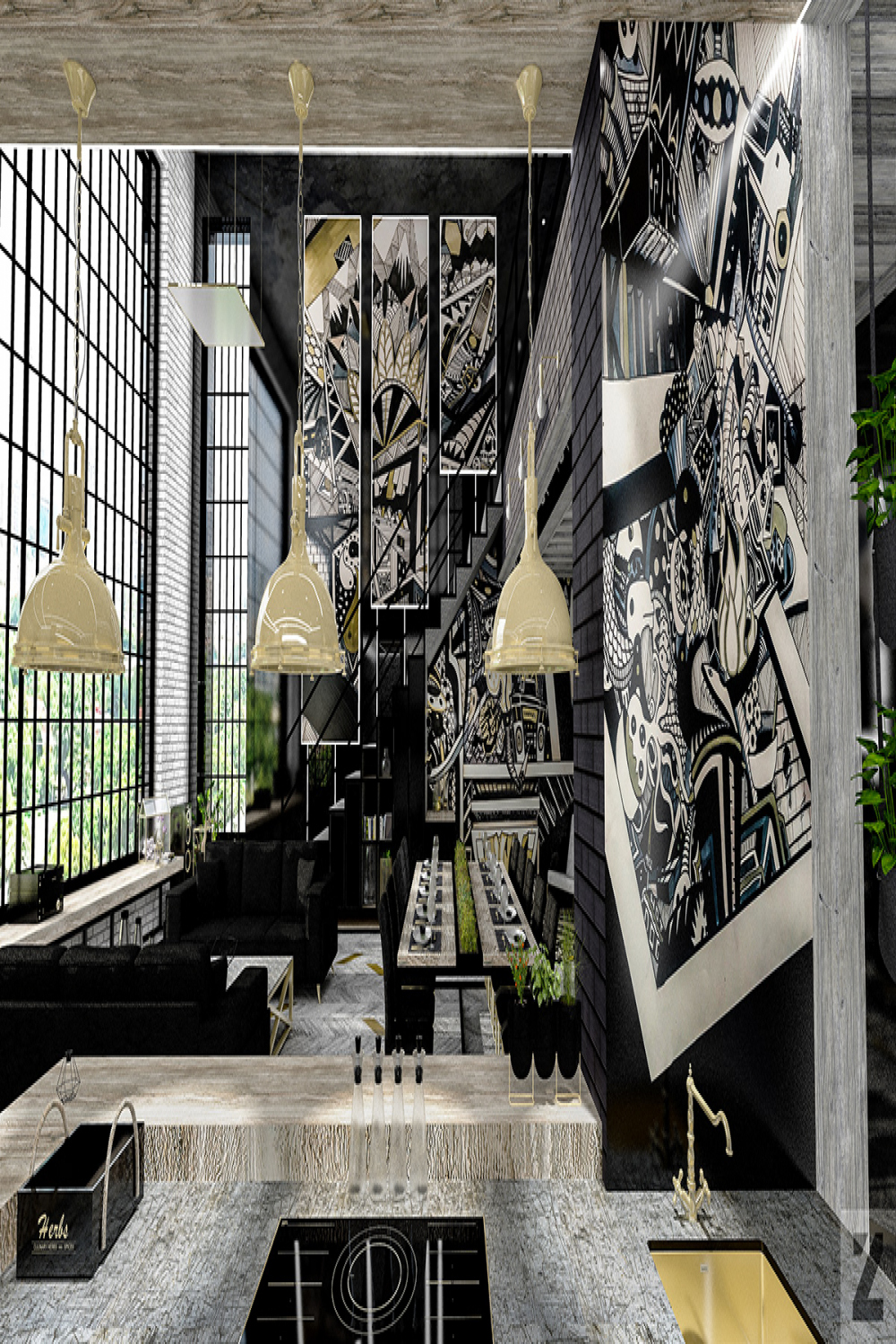 Uncommon industrial interior with street art graphics auf Behance