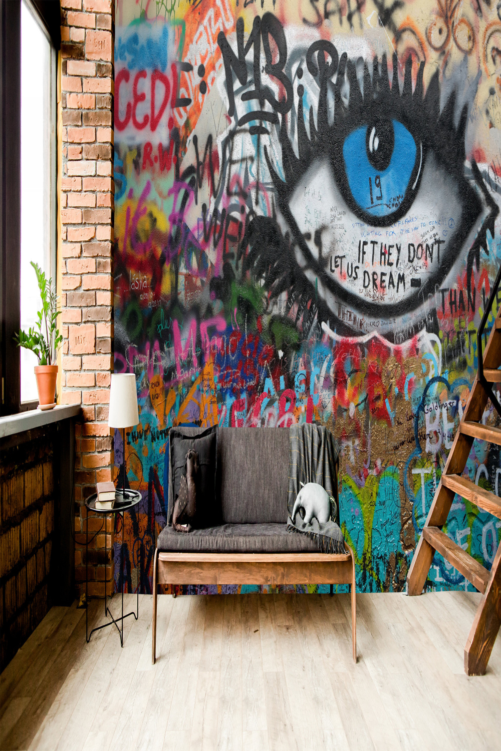 Urban Living Room Graffiti Wallpaper, Street Art Design, Big Eye