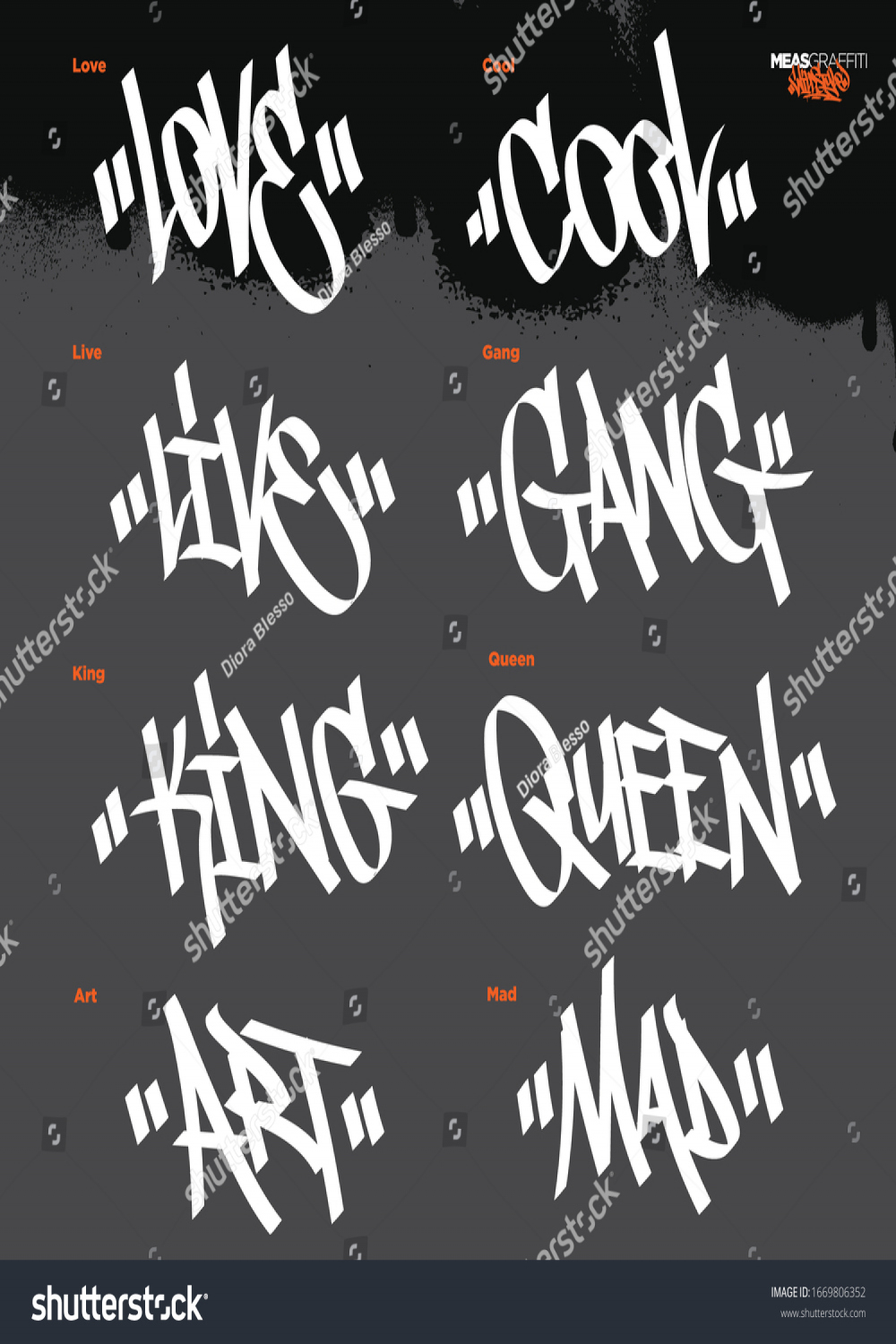 Verschiedene Wörter in coolen Graffiti-Tags: Stock-Vektorgrafik