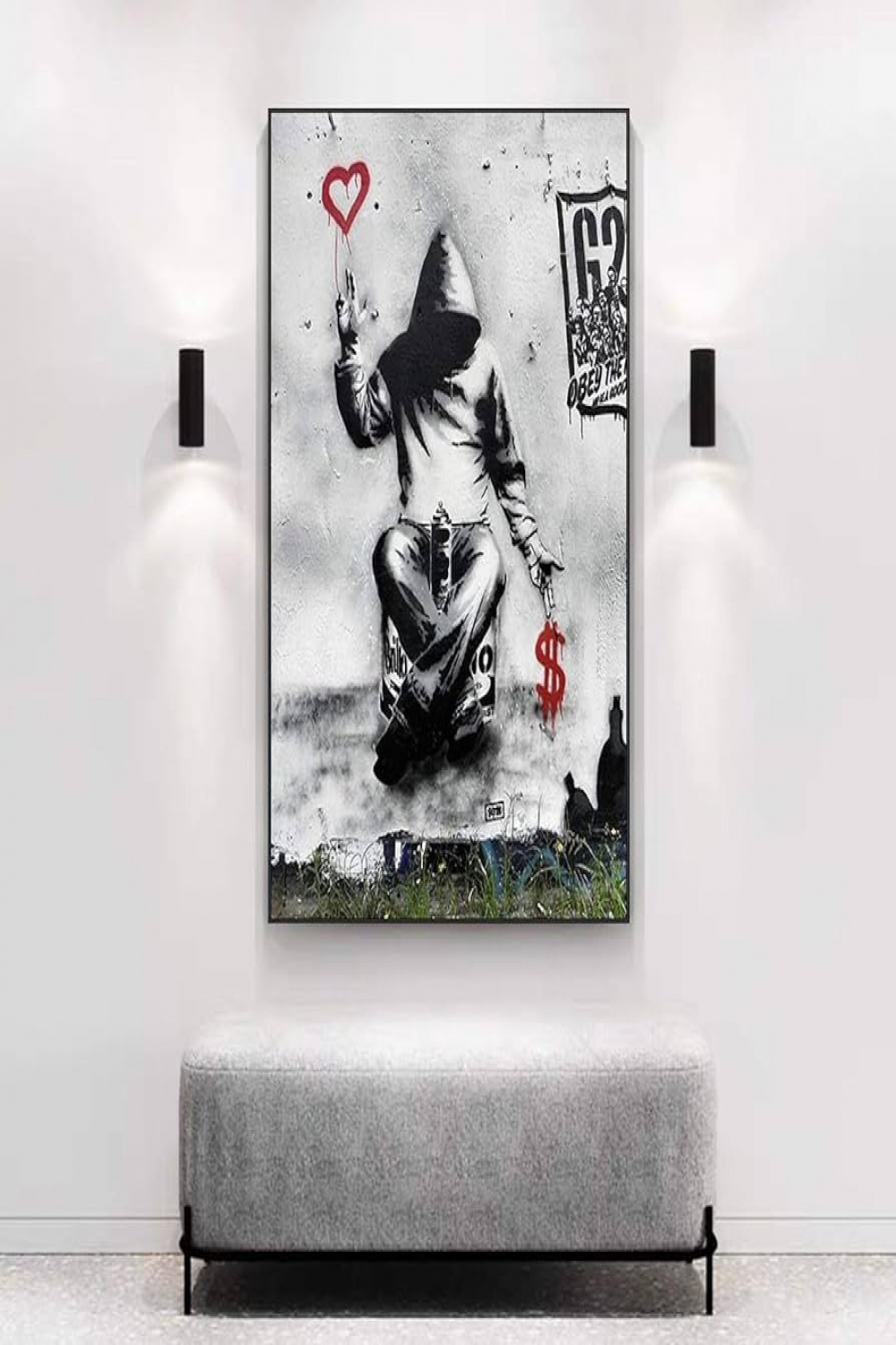 Yooyu Banksy Love Money Graffiti Street Art Leinwanddruck Poster und Drucke  Wandkunst Bilder für Wohnzimmer Wohnkultur xcm(xin) mit Rahmen